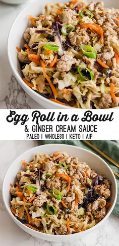 egg roll in a bowl and ginger cream sauce