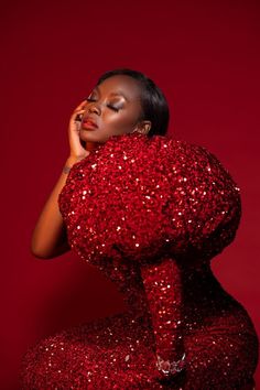 Sequin Velvet Dress, Velvet African Dress Designs, Glamorous Red Carpet Sequin Dress With Contrast, Glamorous Sequined Gown For Red Carpet, Christmas Formal Dresses, Velvet Sequin Dress, African Photography, Red Peplum Dresses, Dramatic Sleeves