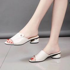 Overview:Unique design, stylish and beautiful.Good material, comfortable feet.A variety of colors, any choice.Specification:Size: 34 35 36 37 38 39 40 41 42pattern: plainstyle: CasualPopular elements: thick heelHeel height: middle heel (3-5cm)Color Classification: White, Red, Gold, Silver, Blue, Black, New Blue, New White, Fashion Black, Fashion RedSole Material: RubberLining material: PUPackage Content:1 pair x shoes Elegant Beige Faux Leather Sandals, Spring Patent Leather Mules With Block Heel, Spring Patent Leather Slip-on Heels, Spring Mules With Metal Feet, Faux Leather Sandals For Fall, Spring High Heel Patent Leather Mules, Summer Office Heels In Faux Leather, Beige Open Toe Sandals For Office, Faux Leather Heels For Office In Summer