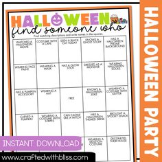 a halloween party game with the words, happy halloween and someone who is on it