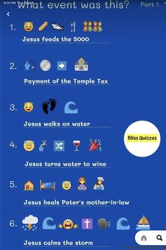 a blue screen with the words jesus feeds the temple tax and other symbols on it