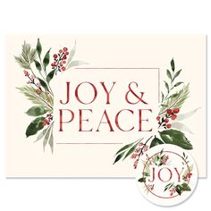 the joy and peace sticker is shown next to an image of holly wreaths