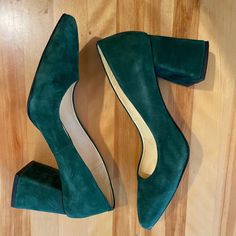 Girotti Handmade Green Velvet Block Heels Size 40 Green Synthetic Block Heels, Velvet Green Heels, Green Ankle-high Heels For Party, Green Ankle-high Party Heels, Green High Heel Court Shoes With 4-inch Heel, Velvet Block Heels, Pinterest Closet, Green Velvet, Shoes Women Heels