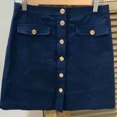 Brand New With Tags Never Worn Classic J.Crew Navy Skirt With Gold Button Details And Pockets. Button-up Mini Skirt With Pockets For Work, Blue Mini Skirt With Button Zip Fly, Workwear Mini Skort With Button Closure, Casual Skort With Button Closure For Work, Cotton Workwear Skirt With Button Zip Fly, Navy Work Skirt With Pockets, Navy Workwear Skirt With Pockets, Workwear Mini Skirt With Snap Buttons, Workwear Button-up Mini Skirt With Button Closure