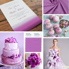 a collage of different wedding and party colors in shades of purple, lilac