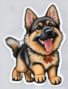 a drawing of a dog with its tongue out