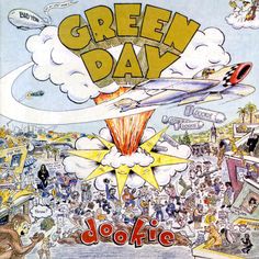 an advertisement for the green day in front of a large group of people and planes