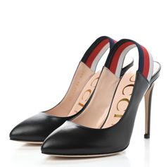 GUCCI Web Sylvie Black High Heel Slingback Pumps N2727 Size 37 / 7 US Details -Calfskin leather upper. -Web slingback pumps. -Elastic strap. -Heel measures approx. 4" (100mm). -Leather lining; leather soles. -Made in Italy. -Comes with original box and dust bag -Retails for $950.00 195 Gucci Slingback Heels For Evening, Gucci Leather Slingback Pumps For Party, Gucci High Heel Slingback Pumps For Party, Gucci Slingback Pumps For Party With Branded Heel, Gucci Slingback Pumps With Heel Strap For Party, Gucci Slingback Pumps For Party, Chic Slingback Pumps With Leather Lining, Designer Slingback Pumps With Padded Heel For Work, Gucci Leather Slingback Pumps With Ankle Strap