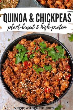 two bowls filled with quinoa and chickpeas