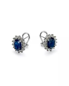 Bloomingdale's - Blue Sapphire & Diamond Stud Earrings in 14K White Gold - 100% Exclusive Blue Prong-set Earrings For Formal Occasions, Blue Prong Set Earrings For Formal Occasions, Formal Blue Earrings With Prong Setting, White Gold Clip-on Diamond Earrings For Formal Events, Formal White Gold Clip-on Diamond Earrings, Oval Sapphire Earrings With 17 Jewels, Diamond Clip-on Earrings For Formal Occasions, Elegant Blue Round Cut Earrings, Formal White Gold Clip-on Fine Jewelry Earrings