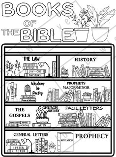 the books of the bible coloring page for children and adults with pictures on it, including an