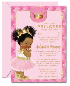 the princess baby shower is shown in pink with gold trimmings and a crown on top