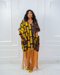 Ajike BouBou Fringe DressModel is wearing One size 100% Cotton WaxWorldwide ShippingCARE INSTRUCTIONSHand wash and dry cleanDO NOT BLEACH Lace Cotton Dress, Ankara With Fringe Styles, Ankara Dress With Lace, Velvet Boubou Style, Boubou Styles For Women Silk Boubou Styles For Women, Silk Boubou, Fringe Styles