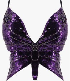 Vintage Belly Dance, Sparkly Sequin Top, Low Cut Tank Tops, Euphoria Clothing, Butterfly Crop Top, Sequin Butterfly, Butterfly Costume, Sparkly Top, Sequin Crop Top