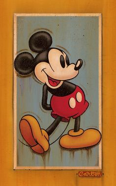 a painting of mickey mouse on a blue background