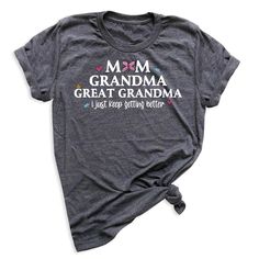 👩👵👵‍🦳 Celebrate three generations with our Mom Grandma Great Grandma Tee! For different Mother's Day t-shirt designs, please take a look at our Mother's Day collection. https://www.greatwoodboutique.com/collections/mothers-day-tee-shirts Family Graphic Tee With Graphic Print, Family Graphic Print T-shirt With Crew Neck, Family Graphic Print Crew Neck T-shirt, Family Matching Gray Tops With Letter Print, Family Graphic Print Crew Neck Shirt, Gray Family Matching Tops With Letter Print, Gray Tops With Letter Print For Family Matching, Family Graphic Tee With Letter Print, Family Funny Text Crew Neck Tops