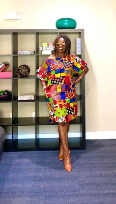 "Check out our unique Ankara shirt dress in a multi print. A stylish, classy dress made from African wax print is cut to flatter your curves. Style is loosely cut for wiggle room. Our elegant Kay dress will be specially crafted for you upon ordering. We appreciate including your bust, waist, and hip measurements at checkout otherwise, we will use the measurements listed with the size you selected. *️⃣MEASUREMENT GUIDE: US \"2\" /UK \"6\" XXS Bust:31 Hips: 34 US \"4\"/ UK \"8\" XS - Bust:32 Hips: Multicolor Vibrant Print Knee-length Mini Dress, Multicolor Knee-length Mini Dress With Vibrant Print, Multicolor Knee-length Dress With Vibrant Print, Casual Multicolor Print Tunic Dress, Fitted Multicolor Patchwork Dress, Multicolor Short Sleeve Mini Dress With Vibrant Print, Bohemian Dresses With Mixed Print And Short Sleeves, Bohemian Short Sleeve Dress With Mixed Print, Bohemian Short Sleeve Patchwork Dress