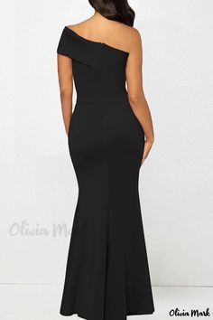 Olivia Mark - Elegant Black Asymmetrical Long Dress with Patchwork Detailing and Oblique Collar Chic Black One Shoulder Floor-length Dress, Chic Black One-shoulder Floor-length Dress, Black Asymmetrical Maxi Dress For Evening, Black Asymmetrical One Shoulder Evening Dress, Black Asymmetrical One Shoulder Prom Dress, Black Asymmetrical One-shoulder Prom Dress, Black Asymmetrical One Shoulder Dress For Prom, Elegant Black One-shoulder Dress With Asymmetrical Hem, Black Maxi Dress With Asymmetrical Neckline