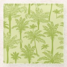 a green palm tree pattern on a light green background beverage coasters, set of 4