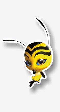 a yellow and black bee sticker on a white background