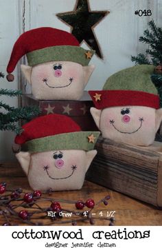 Elf Crew Pattern by Cottonwood Creations Printed Paper Pattern, Primitive Doll Patterns, Primitive Doll, Christmas Elves, Christmas Crafts To Make, Felt Patterns, Machine Sewing, Doll Quilt, Primitive Dolls