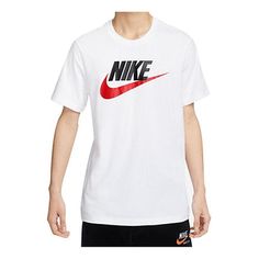 Nike Sportswear Brand Mark T-Shirt 'White' DX1986-101 White Moisture-wicking Short Sleeve T-shirt, Nike Moisture-wicking Sportswear T-shirt, Crew Neck T-shirt For Light Sports, Three Stripes Short Sleeve T-shirt For Gym, Nike Athletic Fit Sports T-shirt, White Athleisure T-shirt With Logo Print, Nike Sporty T-shirt With Logo Print, White Logo Print T-shirt For Sports Season, White Athleisure T-shirt For Sports Season