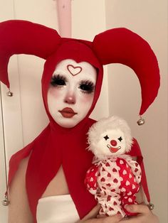 Blood Clown Makeup, Red Clown Aesthetic, Lovecore Clown, Scary Clown Costume Women, Pink Clown Aesthetic, Red Clown Makeup, Rainbow Clown Makeup, Scary Clown Makeup Creepy, Clown Fairy