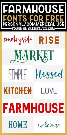 BEST FREE Farmhouse Fonts [Commercial Use Included!] Popular Fonts On Cricut Design Space, Free Farmhouse Fonts, Font Websites, Farm Fonts, Farm Branding, Farmhouse Fonts, Cricut Patterns