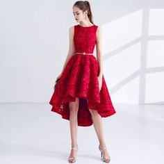 Chic / Beautiful Red Cocktail Dresses 2017 A-Line / Princess Metal Sash Embroidered Scoop Neck Sleeveless Asymmetrical Formal Dresses Sleeveless High Low Dress For Prom Season, Sleeveless Evening Dress With Sashes, Red Sleeveless Dress For Prom, Sleeveless High Low Prom Dress, Red Sleeveless Prom Dress, Red Sleeveless Dress For Prom Season, Red Sleeveless Evening Dress For Party Season, Spring Sleeveless Dress With Sashes, Red Sleeveless Evening Dress