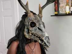 The Wendigo head piece comes 3d printed ready to paint in white and black.  We also have bone finish, or weathered bone finished and ready to go.  It has an articulated jaw that you move with your chin. Horns are detachable.  I now offer a variety of interchangeable horns.  https://www.etsy.com/listing/1285570336/add-horns-for-wendigo-skull-mask Customs may add fees when shipping outside of the North America. Bone Mask Character Art, Wendigo Mask Diy, Creepy Mask Ideas, Wendigo Cosplay, Female Wendigo, Deer Skull Mask, Wendigo Skull, Bird Skull Mask