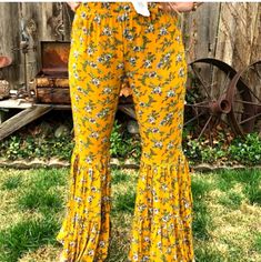 Gypsy Junkies Brand Nwt Bell Pants Size: Med/Large Please Note That The Inside Label Says Med/Large But Listing Is Under Large For Easier Product Search Color: Mustard Yellow/Multi Floral Amazing Vibrant Colors These Are So Adorable With A Front Tie Shirt Amagine Taking An Evening Walk On The Beach In These Cute Pants Bohemian Flare Bottoms For Fall, Bohemian Style Flare Bottoms For Fall, Bohemian High-waisted Wide Leg Pants For Fall, Hippie Wide Leg Bottoms With Floral Print, Hippie Wide Leg Floral Print Bottoms, Hippie Wide-leg Bottoms With Floral Print, Hippie Style Wide Leg Floral Print Pants, Hippie Style Floral Print Wide Leg Pants, Casual Floral Print Festival Bottoms