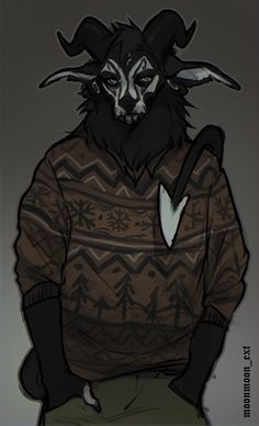 a drawing of a goat wearing a sweater with horns on it's head and eyes