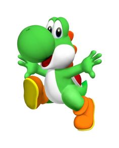 an image of a green and white mario running with his arms out in the air