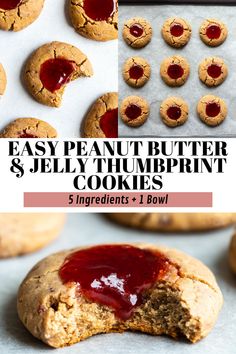 easy peanut butter and jelly thumbprint cookies with text overlay that says easy peanut butter & jelly thumbprint cookies