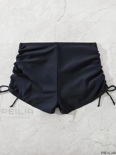 Peilia - Womens High Waisted Drawstring Swim Bottoms, Stretchy and Comfortable Boxer Shorts, Plain Black Design - Ideal for Swimming, Swimwear & Clothing Black Drawstring Pool Bottoms, Swimwear Outfit, Swim Bottoms, Boxer Shorts, Plain Black, Black Design, Swim Shorts, Knit Fabric, Style Casual