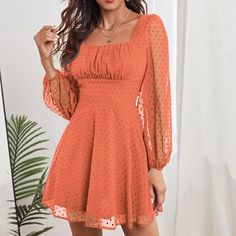 Size Us Shoulder Length Sleeve Length Bust Waist Size Hip Size Cuff S 4 13.8 34.6 25 36 28.5 54.7 7.1 Color: Coral Orange Style: Boho Pattern Type: Plain Details: Zipper, Ruched Bust Type: A Line Neckline: Square Neck Sleeve Length: Long Sleeve Sleeve Type: Bishop Sleeve Waist Line: High Waist Hem Shaped: Flared Length: Short Fit Type: Regular Fit Fabric: Non-Stretch Material: Chiffon Composition: 100% Polyester Care Instructions: Machine Wash Or Professional Dry Clean Body: Lined Sheer: No Lini Solid Skirt, Derek Hale, Looks Party, Woman Weaving, Puffed Sleeves Dress, Lantern Sleeves, Sleeves Pattern, Types Of Skirts, Dot Dress