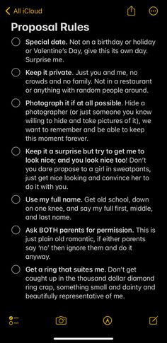 an iphone screen with the text proposa rules on it
