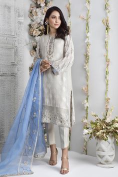 Spring Rain Ivory Suits, Pants With Lace, Pakistani Women Dresses, Embroidery Leaf, Border Lace, Pakistani Style, Designer Outfit, Desi Wear, Designer Suit