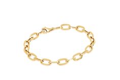 Our jumbo link bracelet is made entirely of 14k gold. Individual link measure: 5.5mm Total chain length: 7.25" Luxury Chain Bracelet With Rectangular Cable Chain Links, Modern Cable Chain Bracelets For Formal Occasions, Timeless Gold Link Bracelet With Polished Finish, Elegant Gold Bracelet With Cable Chain And Rectangular Links, Luxury Link Style Paperclip Bracelet, Formal Cable Chain Link Bracelets, Luxury 14k Gold Cable Chain Bracelet, Timeless Gold Cable Chain Bracelet, Formal Cable Chain Link Bracelet