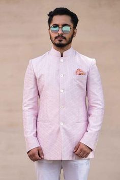 Shop for Arjan Dugal Pink Chanderi Silk Embroidered Bandhgala for Men Online at Aza Fashions Embroidered Bandhgala, Bandhgala For Men, Embroidered Motifs, Pocket Notes, Embroidered Neckline, Embroidered Silk, Not For Sale, Pocket Square, Aza Fashion