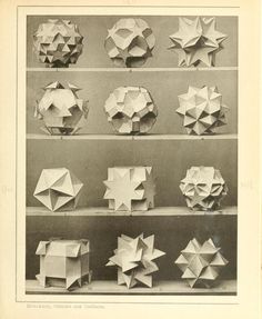 an old black and white photo with many different types of origami paper shapes