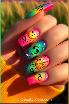 Bright nails are colorful and eye-catching, perfect for adding a pop of excitement to any look.  They are also a great choice for summer!  This post contains 39 ideas for bright nails, including: simple, cute, inspo, classy, elegant, fun, funky, edgy, neon, ideas, art, summer, designs, acrylic, short, for spring, almond. Neon Blue Nails, Neon Ideas, Neon Yellow Nails, Yellow Nail Art, Yellow Nails Design, Summer Nail Designs, Summer Designs, Bright Summer Nails, Daisy Nails