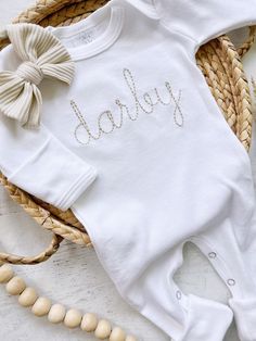 Personalized Baby Romper - Baby Shower Gift, Custom Announcement, Coming Home Outfit, Sleeper With Footies These adorable rompers and onesies are the perfect Custom Baby Shower Gift or Coming Home Outfit. Create a memorable baby announcement or pregnancy reveal with our personalized options. Each piece is a thoughtful Newborn Gift that combines comfort and charm. Why choose our Personalized Baby Romper for your Baby Shower Gift, Coming Home Outfit, or Baby Photo: Personalized Perfection: Customize it with your baby's name, marking this momentous occasion. Comfortable & Stylish: Crafted from soft, stretchy materials, it ensures your baby boys & baby girls stay cozy and look adorable. Essential for the first moment: It's not just clothing; it's a cherished memory in the making. Make every mo White Baby Romper, Girl Coming Home Outfit, Girls Coming Home Outfit, Pregnancy Reveal, Coming Home Outfit, Pregnancy Reveals, Home Outfit, Boys Baby, Baby Photo