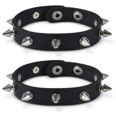 Skeleteen Faux Leather Spike Bracelets are a great Costume accessory for Halloween or dress-up. This bracelet is 8.6" long and has 2 different sized closures to ensure a secure fit for every wrist. These Studded Bracelets are of the ideal 80s rock star style and can be used for Rockstar costumes. Skeleteen items are made of tested materials that are non-toxic and safe. Emo Jewelry Bracelets, Metalhead Bracelets, Emo Items, Spike Cuffs, 80s Bracelets, Rockstar Bracelet, 80s Rock Star, Emo Bracelets, Goth Bracelets