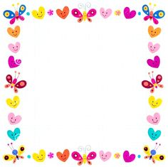 a square frame with hearts and butterflies on it