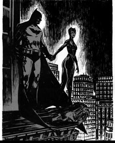 batman and catwoman in the dark knight comic art print by artist frank vandermeer