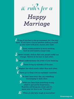 a poster with the words 10 rules for a happy marriage