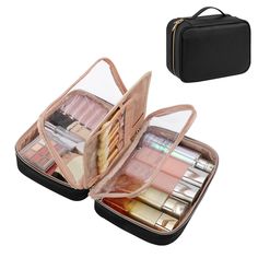 PRICES MAY VARY. 【Large Capacity 】- Cosmetic Bag size:9.92*3.93*7.0（in). The spacious makeup organizer bag can hold your full-sized cosmetics and brushes, make up tools, toiletries, shampoo, conditioner, toothbrushes or travel essentials.Easy storage and orderly 【CONVENIENT DESIGN 】 - Wide-open design makeup bag brings a easier way for you to take your cosmetics. Waterproof PVC transparent window is convenient to view the items, but also can well protect cosmetics.Top leather carry handle is eas Makeup Organizer Bag, Makeup Travel Bag, Cosmetic Bag Organization, Makeup Travel Case, Makeup Bag Organization, Makeup Travel, Organizer Bag, Bag Makeup, Cosmetic Organizer