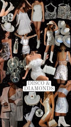 disco and diamonds photoshopped into the cover of an album, with images of women in