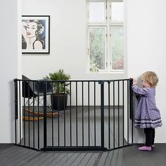 Provide a safe space for your guests' smallest family members with this L.A. Baby SG-FM106-B BabyDan Flex M 35 7/16" to 57 1/2" black safety gate. Designed to meet the highest safety standards of both the US and Europe, the BabyDan Flex system offers premium features including interlocking segments that can be extended and configured to fit a variety of shapes and spaces. This large gate mounts to the wall and features an extra wide door making it perfect for use as a room divider, to section of Safety Fence, Safety Barriers, Baby Safety Gate, Baby Gate, Stove Accessories, Safety Gate, Multipurpose Room, Baby Safety, Wall Brackets